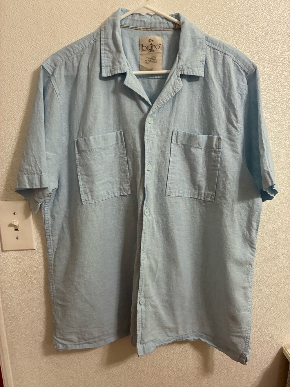 Bruno Oasis Light Blue Short-Sleeve Linen Camp Shirt L